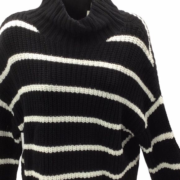 Caslon Women’s Small Black White Chunky Turtleneck Pullover Striped Sweater - Picture 6 of 13